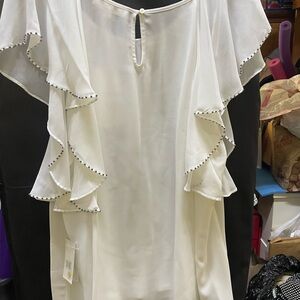 Vince Camuto White Blouse with Ruffle Detail silver metal embellishments